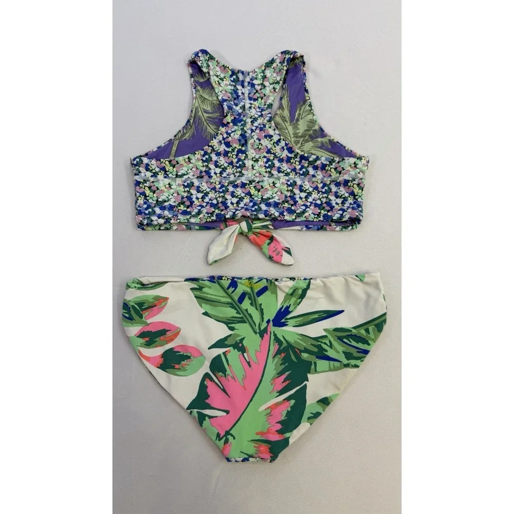 Maaji Girls 2 Piece Bikini Swimsuit Tropical Reversible Sz 10 EUC Beach Pool